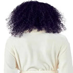 Back view of a women's ultra soft plush bathrobe by Plush Fashion Hub, showing small natural-colored plush fabric and relaxed fit.