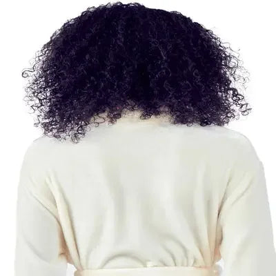 Back view of a women's ultra soft plush bathrobe by Plush Fashion Hub, showing small natural-colored plush fabric and relaxed fit.