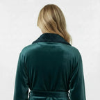 Back view of women's navy plush bathrobe by Plush Fashion Hub, showing soft fabric and cozy fit.