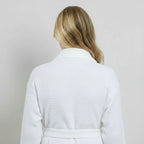 White women's waffle robe by Plush Fashion Hub, lightweight, quick-dry spa comfort, shown from the back.