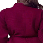 Lightweight wine red women's waffle robe from Plush Fashion Hub, quick-dry spa comfort, shown from the back.