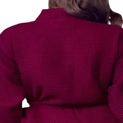 Lightweight wine red women's waffle robe from Plush Fashion Hub, quick-dry spa comfort, shown from the back.