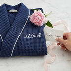 Women’s waffle piping bathrobe by Plush Fashion Hub, lightweight spa-style robe with cozy, textured fabric and piping details.