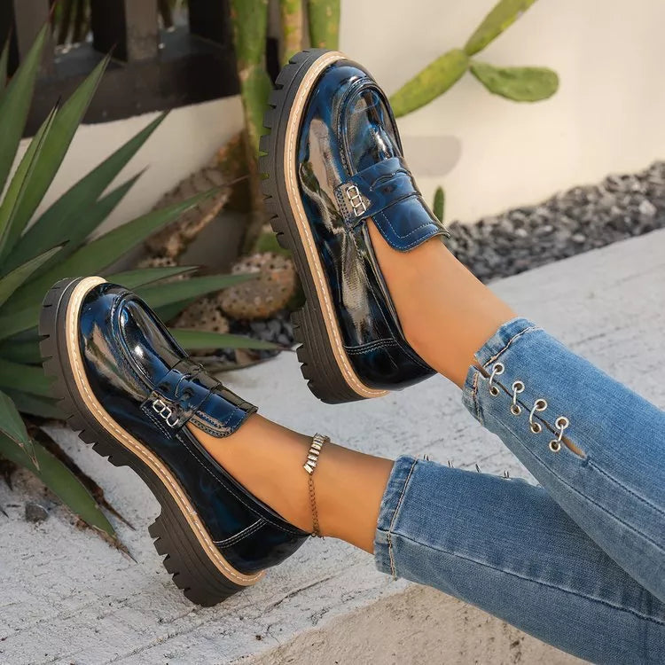 Shopimist round toe platform loafers with sleek design and sturdy sole, perfect for stylish casual or office wear.