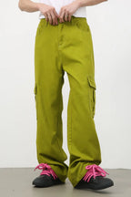Men's mid-rise jeans with cargo pockets, Trendsi denim featuring a relaxed fit and classic blue wash, front and back view.