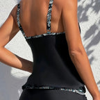 Women's solid color tankini swimsuit set by FitiqueFit, featuring a two-piece swimwear with a tank top and matching bottoms