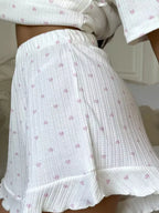 Heart print casual top and shorts lounge set by Shopimist, featuring a cozy, stylish matching outfit for relaxed wear.