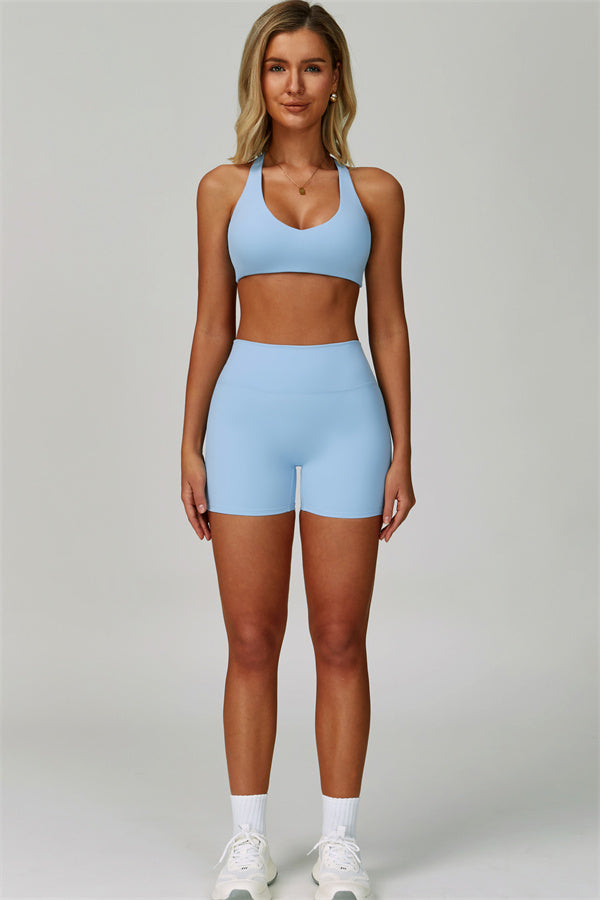 Fitglutes activewear Seraphine sports bra and shorts 2-piece set, gym and workout clothes, black athletic sportswear on model