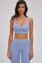 Kinetic Cross Back Sports Bra and Leggings 2-piece set from Fitglutes Activewear, featuring a stylish cross-back sports bra and matching leggings.