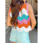 Women’s rainbow-striped cropped sweater vest from FitiqueFit, casualwear with colorful horizontal stripes and a relaxed fit.