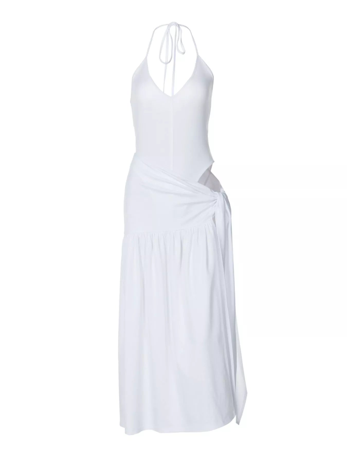 Halter neck ruched bodysuit and maxi skirt set by Shopimist featuring a fitted bodysuit and flowing skirt in a stylish design.