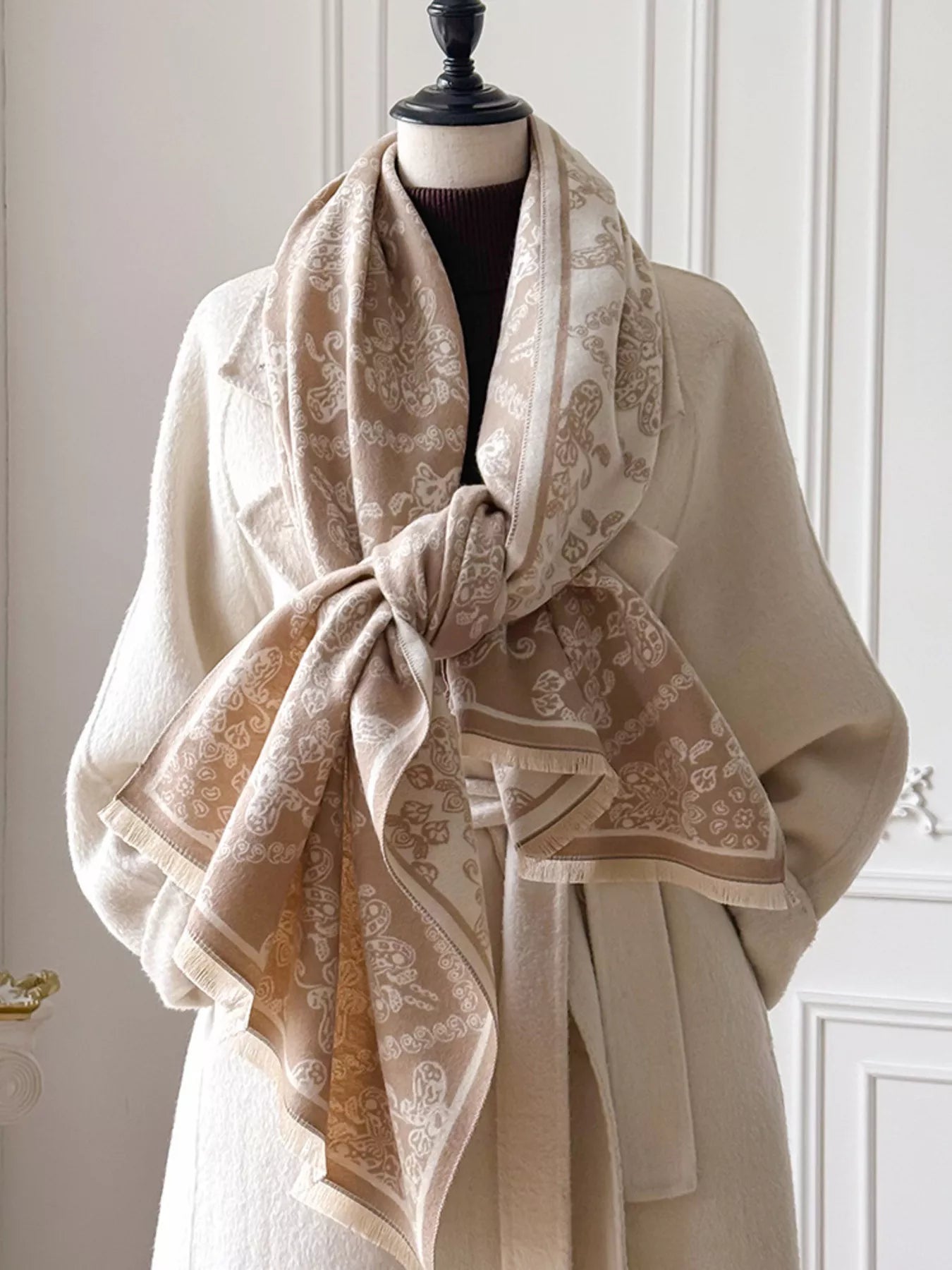 Raw hem knitted scarf by Simply Love featuring a cozy, textured knit design in a versatile style.