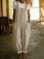 Casual button-front wide-leg overalls from Shopimist featuring a relaxed fit and classic design, shown on a model.