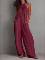 Shopimist sleeveless wide-leg jumpsuit featured in the image, showcasing its relaxed fit and stylish design.
