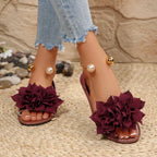 Shopimist floral decor flat sandals with colorful flower embellishments and strappy design for casual summer wear