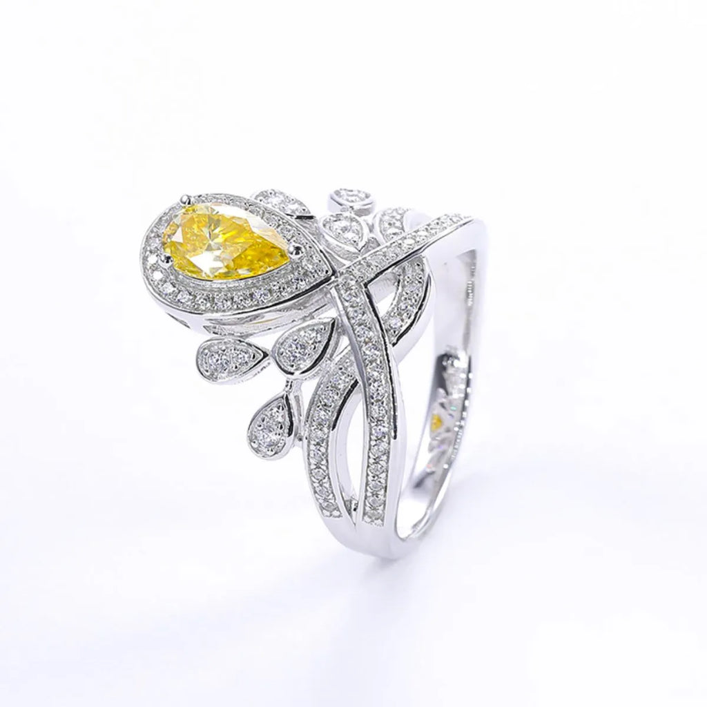 Sterling silver ring with 1 carat moissanite gemstone, showcasing a sparkling, elegant design.