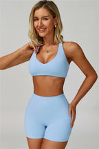 Seraphine Sports Bra and Shorts 2-piece set from Fitglutes Activewear, featuring a matching workout bra and shorts for fitness training.
