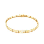 14k yellow gold Greek fret design bracelet with intricate pattern, stylish jewelry piece featuring a fancy gold bracelet style.