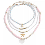 4 Piece Beaded Starfish Charm Necklace