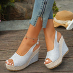 Women's open toe high wedge sandals by Trendsi, stylish summer shoes with comfortable heel and chic design.