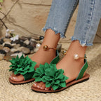 Shopimist floral decor flat sandals with colorful flower embellishments and open toe design for casual summer wear.