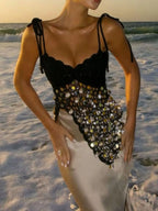 Sequin crochet knit cami top by Shopimist featuring shimmering sequins and delicate crochet details on lightweight fabric