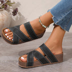 Women's open toe platform flat sandals by Trendsi with comfortable PU leather, summer-ready shoes featuring a stylish design.