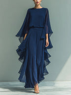 Plush Fashion Hub ruffle edge wide-leg pants and long sleeve top set for women, stylish two-piece outfit with elegant details.
