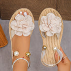 Shopimist flower open toe sandals with decorative floral accents and slim straps, perfect for summer footwear style.