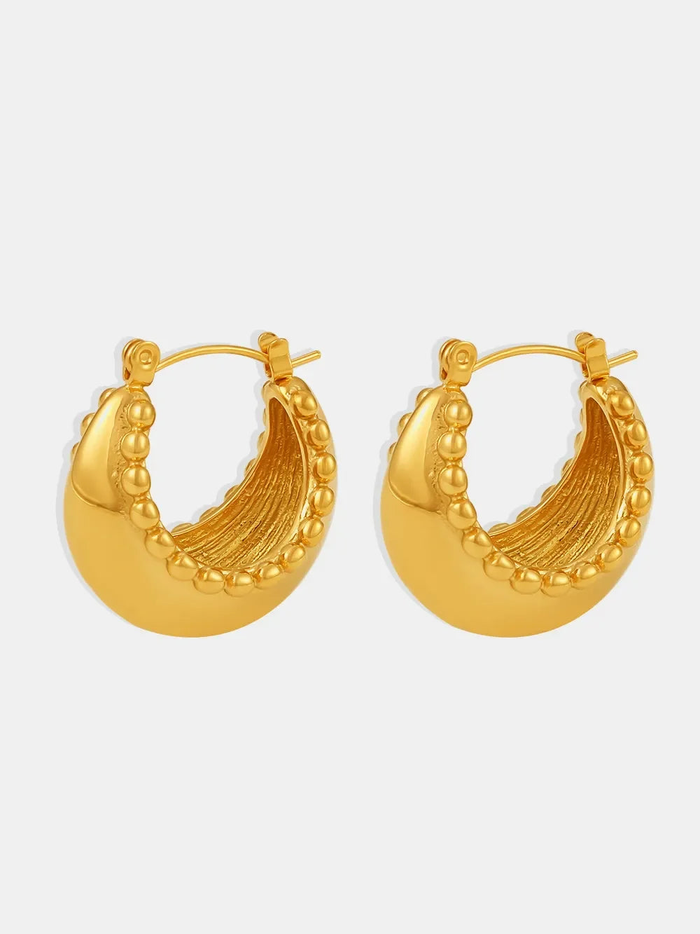 18K gold-plated stainless steel huggie earrings with a sleek, minimalist design and secure clasp.