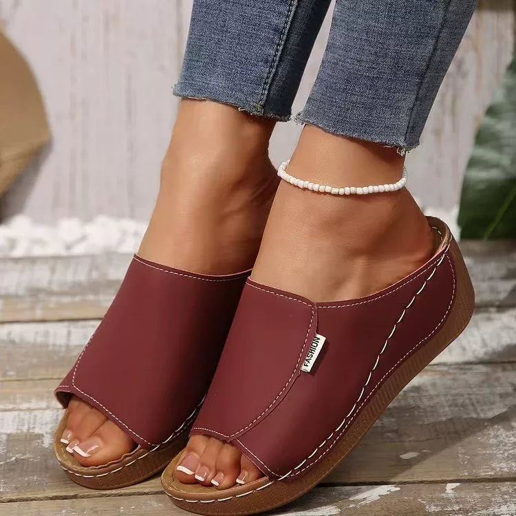 Open toe wedge sandals by Shopimist featuring a stylish design with a comfortable cork wedge heel and adjustable straps.