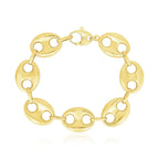 14k yellow gold high polish mariner link bracelet with puffed design, 21mm width, crafted by Plush Fashion Hub.
