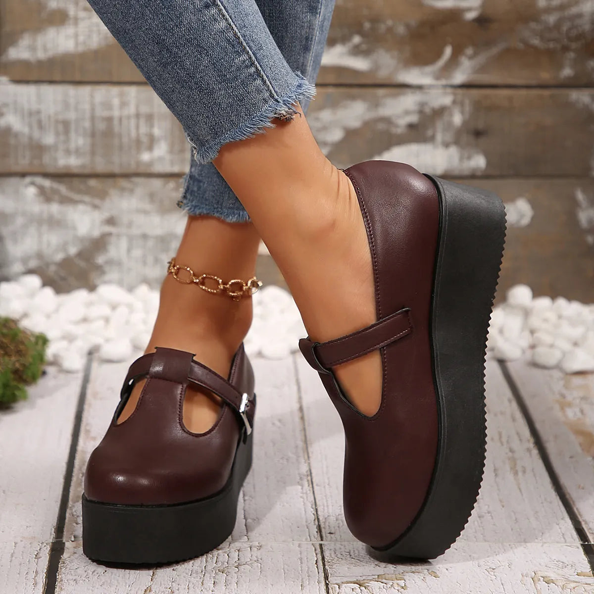 Women's round toe platform loafers by Trendsi, featuring a stylish design with a comfortable fit and sleek finish.