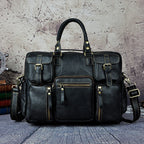 First layer cowhide men's 16-inch large-capacity briefcase with multiple compartments and sturdy handles, from Plush Fashion Hub.