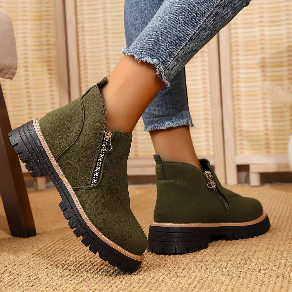 Trendsi ankle boots with zipper accents, stylish footwear featuring a sleek design and ankle-high cut.