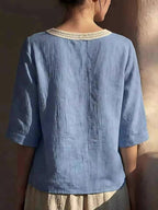 Plus size Shopimist lace trim short sleeve blouse with full size fit, featuring delicate lace details and a comfortable lightweight fabric.