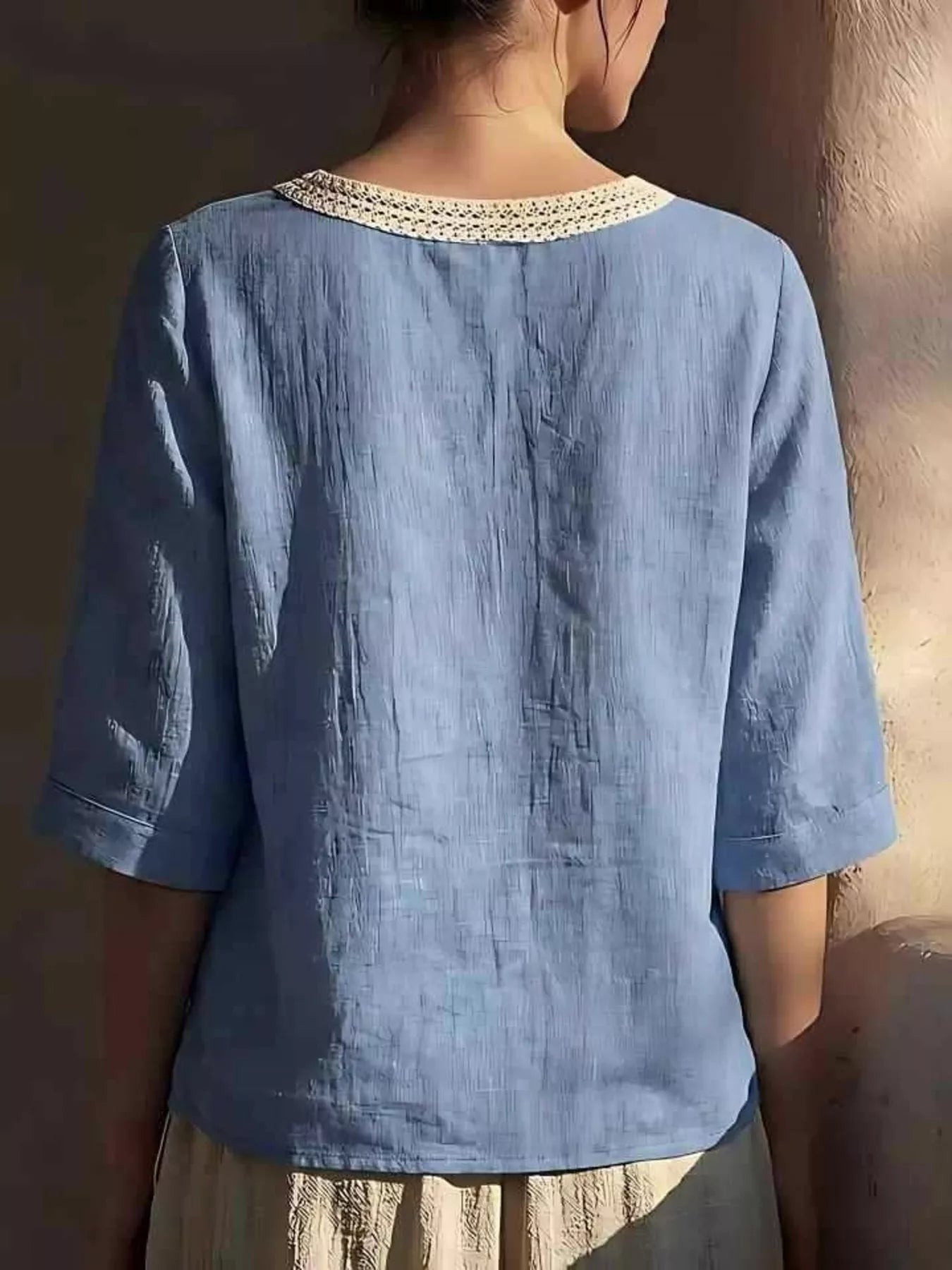 Plus size full lace trim short sleeve blouse by Plush Fashion Hub, featuring elegant lace details and a comfortable fit.
