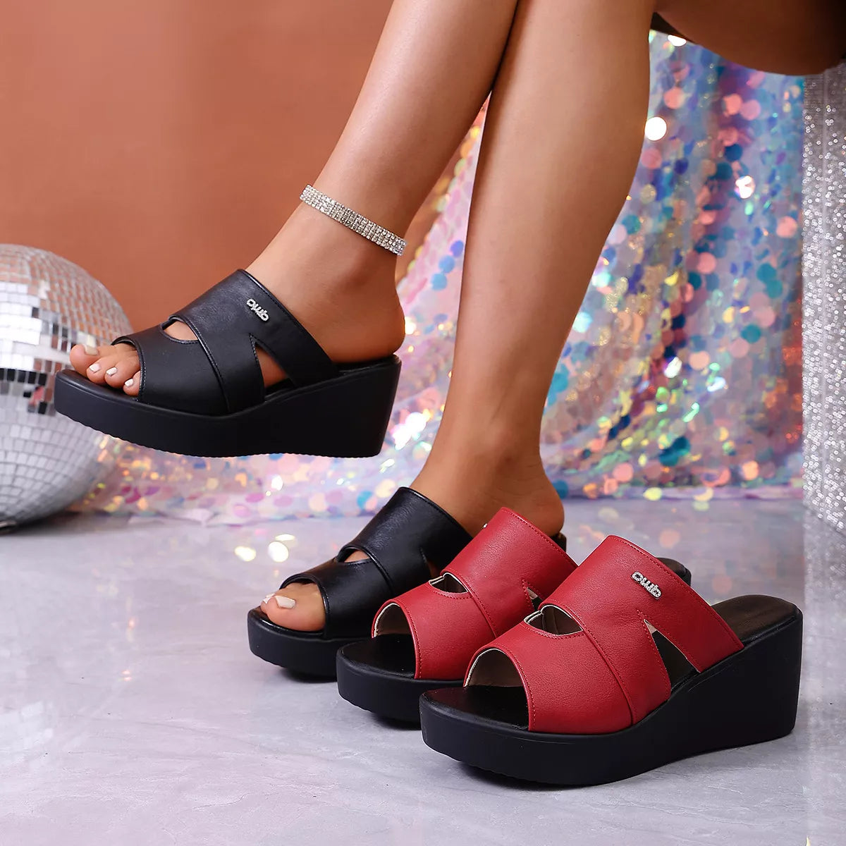Open toe wedge sandals by Trendsi featuring a stylish design with a natural cork wedge and adjustable ankle strap.