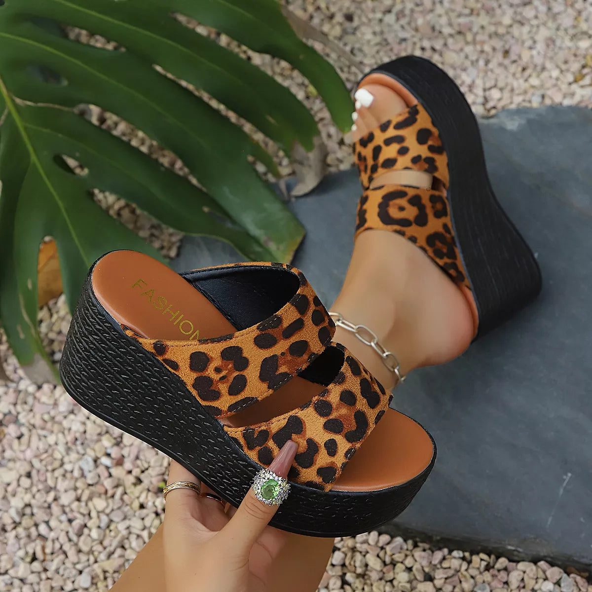 Leopard open toe platform sandals by Shopimist featuring chunky heels and stylish animal print design.