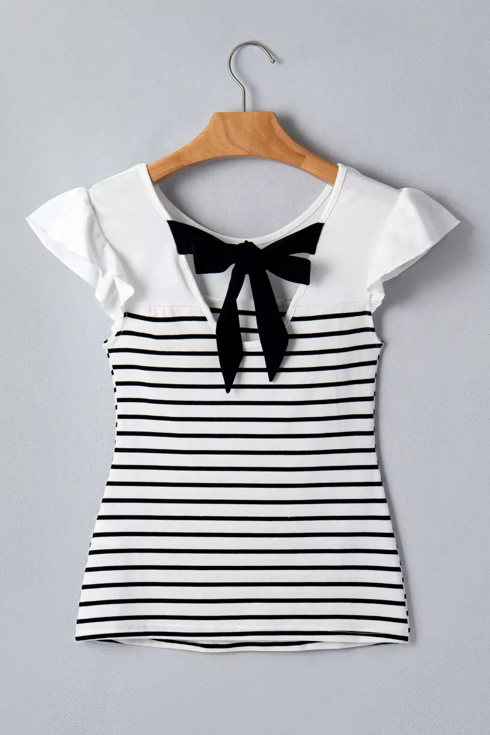Stripe Contrast Knot Back Ruffle Trim Tank Top
