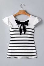 Stripe Contrast Knot Back Ruffle Trim Tank Top