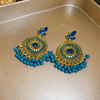 Rhinestone alloy bead dangle earrings with sparkling stones and intricate metalwork, stylish jewelry accessory