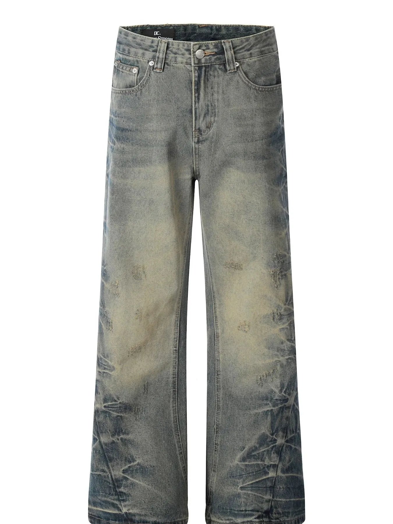 Men's washed wide-leg jeans by Trendsi, showing relaxed fit and light fading denim with pockets and belt loops.