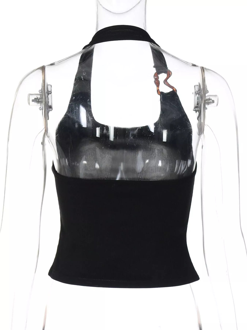 Ribbed halter neck tank top by Shopimist featuring a fitted design and sleeveless style, shown in a neutral color.