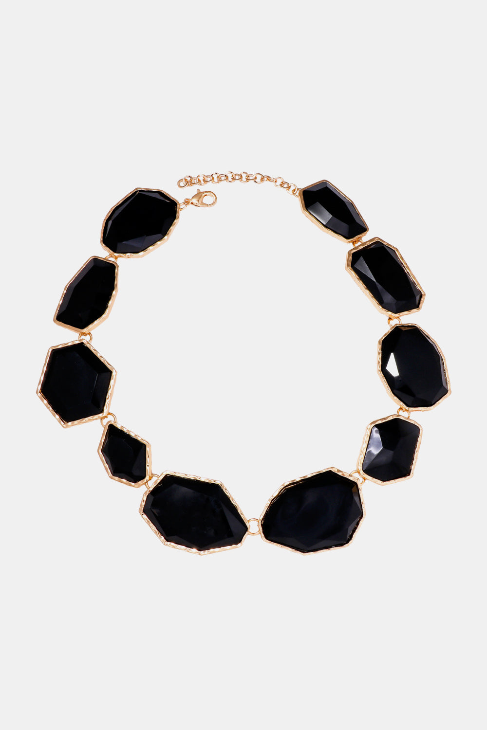 Geometrical shape resin necklace with zinc alloy frame, stylish jewelry accessory from Plush Fashion Hub.
