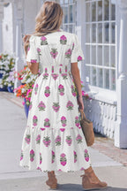 Threaded Pear Aileen Ruffle Hem Maxi Dress shown in a flowing, ruffled hem design perfect for elegant summer wear.
