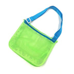 Perfecsy mesh beach toy bag for kids with seashell design, ideal for storing sand toys and swimming accessories for boys and girls.