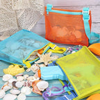 Perfecsy beach toy mesh bag for kids, seashell design, portable storage for sand toys, pool accessories, suitable for boys and girls.