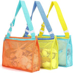 Perfecsy beach toy mesh bag for kids with seashell design, ideal for storing sand toys, pool accessories, and swimming gear.
