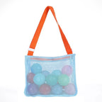 Perfecsy mesh beach toy bag for kids with seashell design, ideal for storing sand toys, pool accessories, and swimming gear.